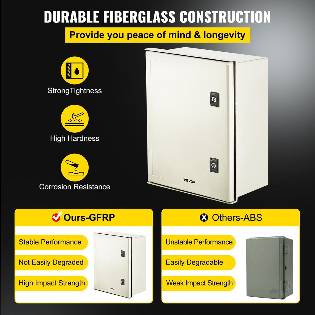 NEMA Steel Enclosure, 16 X 12 X 8 NEMA 4X Fiberglass Electrical Box, IP66 Waterproof & Dustproof, Outdoor Indoor Electrical Junction Box, With Mounting Plate EX-STOCK