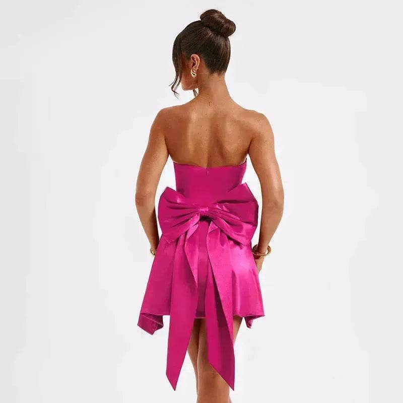 Women's Mini Tube Dress With Big Bow Summer Fashion Tube Top Short Skater Dress. - EX-STOCK Canada