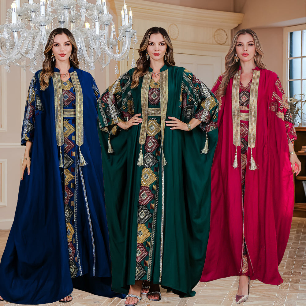 Mittlerer Osten Muslimischer Bestickter Mantel Abaya Leichtes Luxus-Abendkleid Zweiteiliges Kleid-Set - EX-STOCK Canada