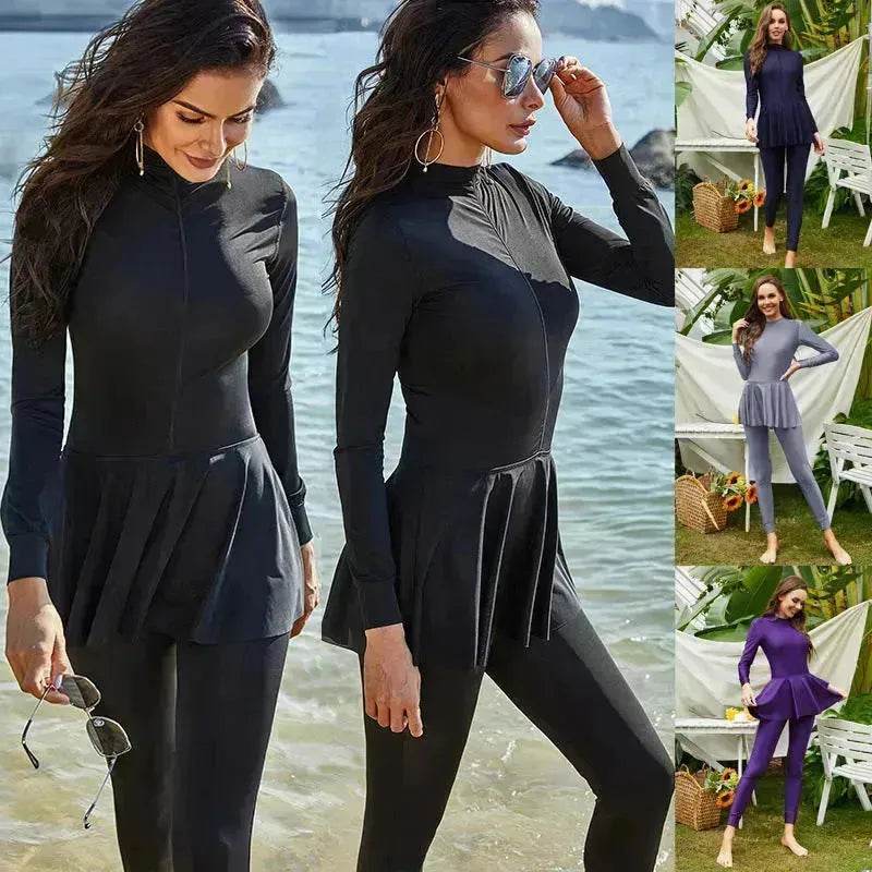 Pure Color Long-sleeved Trousers Fully Surrounded By Conservative Beach Surfing Sunscreen ArabOne-piece Swimsuit - EX-STOCK Canada
