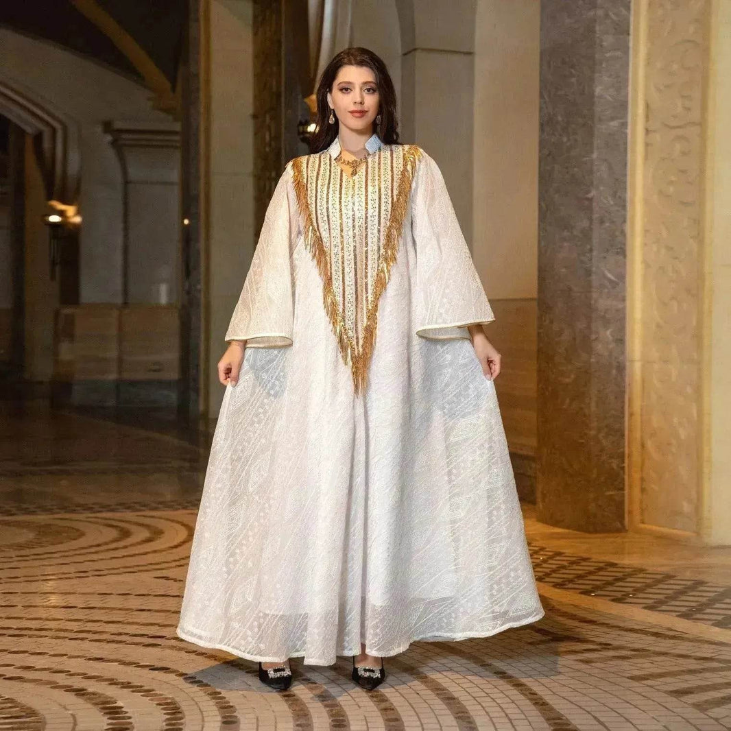 Festival Evening Party Mesh Embroidered Sequins Robe Abaya Dress for Arab Turkey Dubai Middle Eastern Women. - EX-STOCK Canada