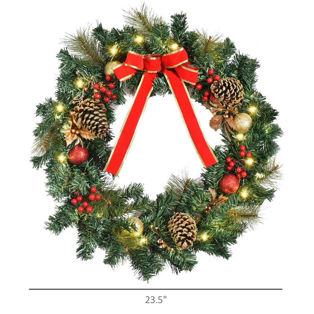 Christmas Wreath Pre-Lit Artificial Greenery Xmas Spruce Wreath Cones Red Berries 20 LED Lights Battery Operated EX-STOCK Canada