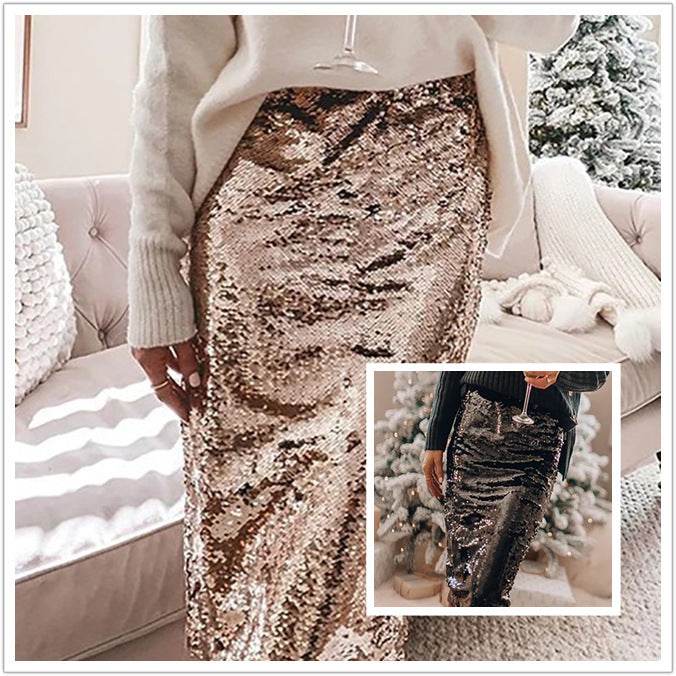 Sequined Glittering Hip A Line Pencil Midi Skirt - EX-STOCK Canada