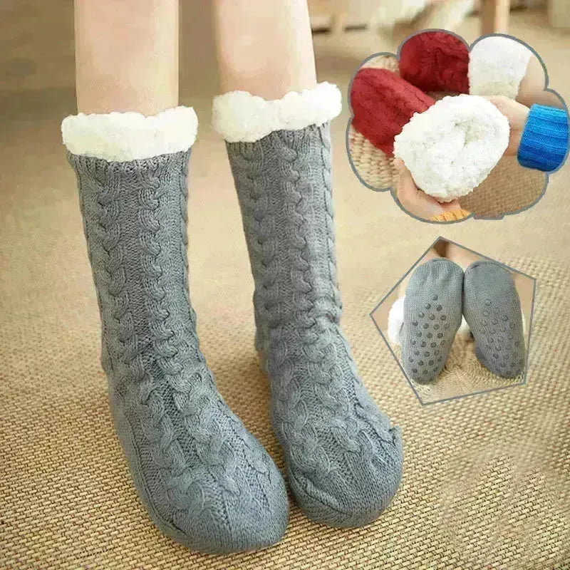 Chaussettes de plancher en peluche en tricot chaud d'hiver Home Chaussettes de tapis non glissantes intérieures pour hommes et femmes