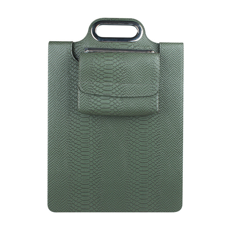 Green textured bag with a handle on a white background
