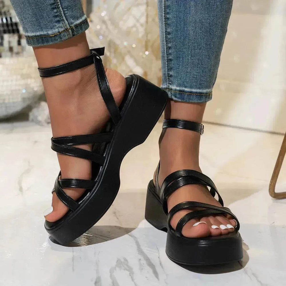 Fine Fashion Platform Cross Strap Buckle Women Sandals - EX-STOCK Canada
