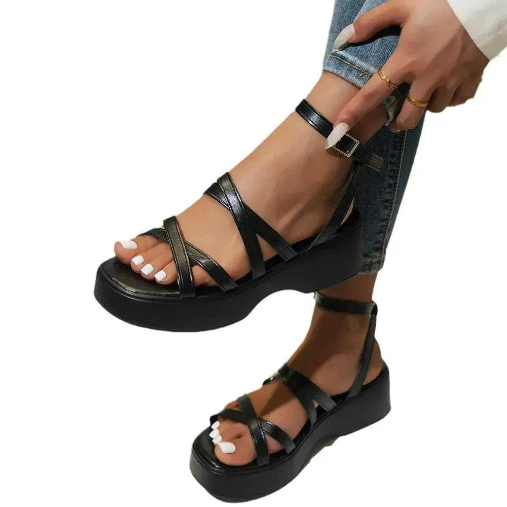 Fine Fashion Platform Cross Strap Buckle Women Sandals - EX-STOCK Canada