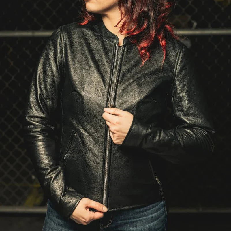 Women’s Motorcycle Leather Jacket. Lightweight Cowhide with Armor Pockets EX-STOCK Canada
