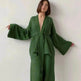 French Loose Kimono Jacket Trousers Double Gauze Ladies Loungewear Outfit set - EX-STOCK Canada