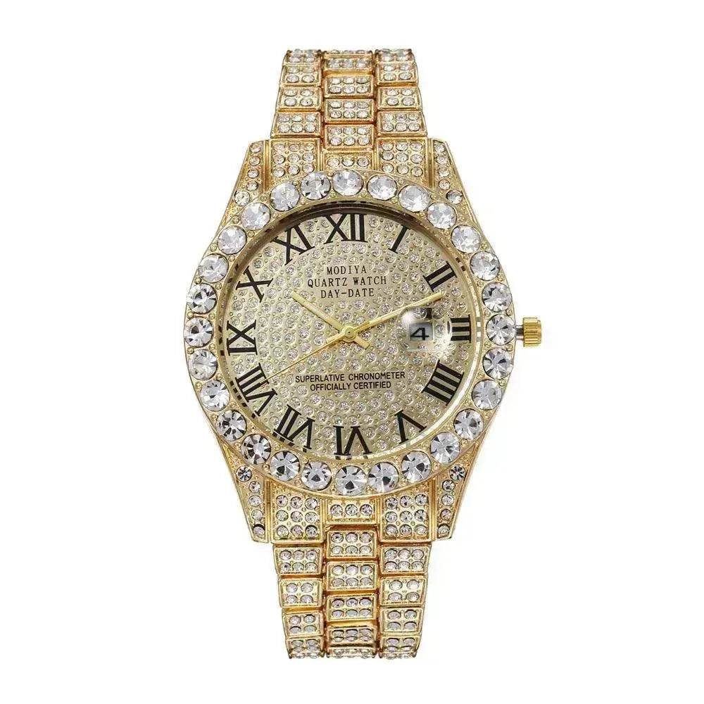 Full Diamond Surface Roman Scale Steel Watch Unisex Wrist Watch - EX-STOCK Canada