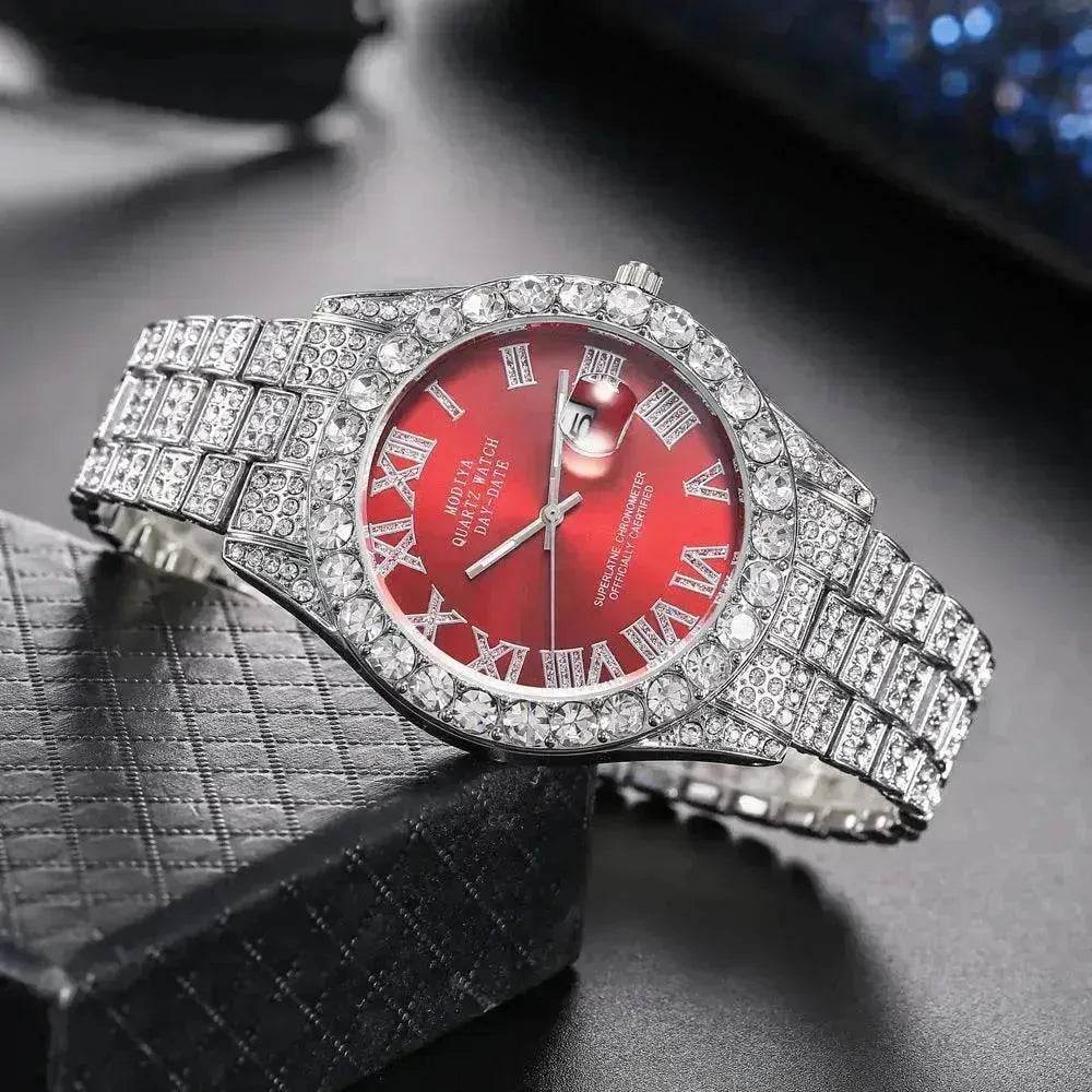 Full Diamond Surface Roman Scale Steel Watch Unisex Wrist Watch - EX-STOCK Canada