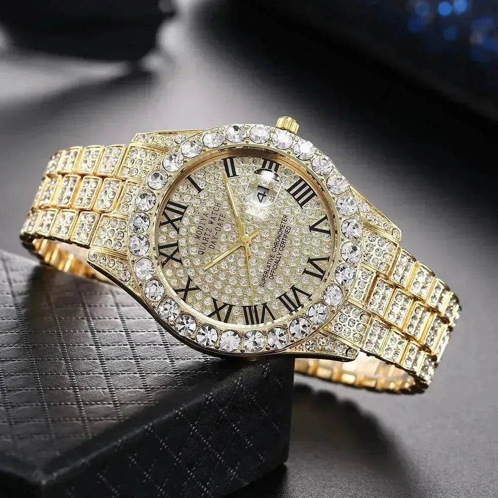 Full Diamond Surface Roman Scale Steel Watch Unisex Wrist Watch - EX-STOCK Canada