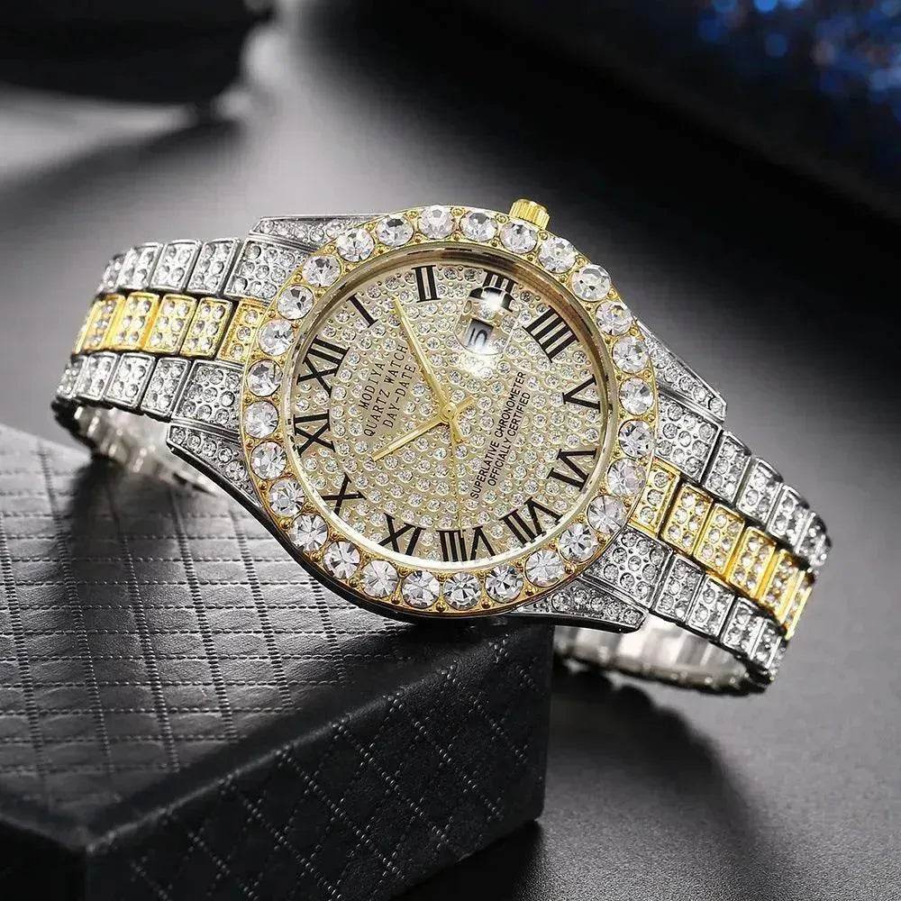 Full Diamond Surface Roman Scale Steel Watch Unisex Wrist Watch - EX-STOCK Canada