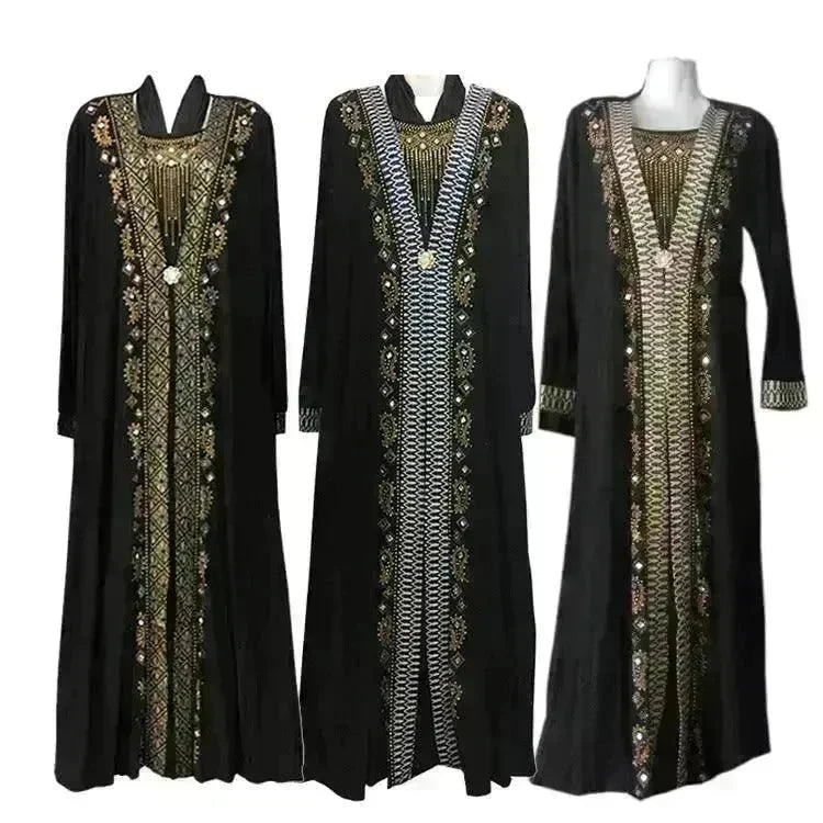 Gold Embroidered Abaya Dress for Turkey Middle East Arab Dubai Women - EX-STOCK CANADA