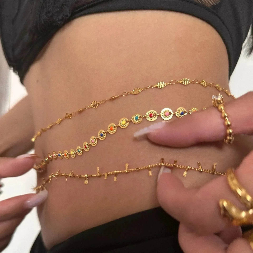 Gold-plated Titanium Steel Vintage Tassel Diamond Piece Waist Chain - EX-STOCK Canada