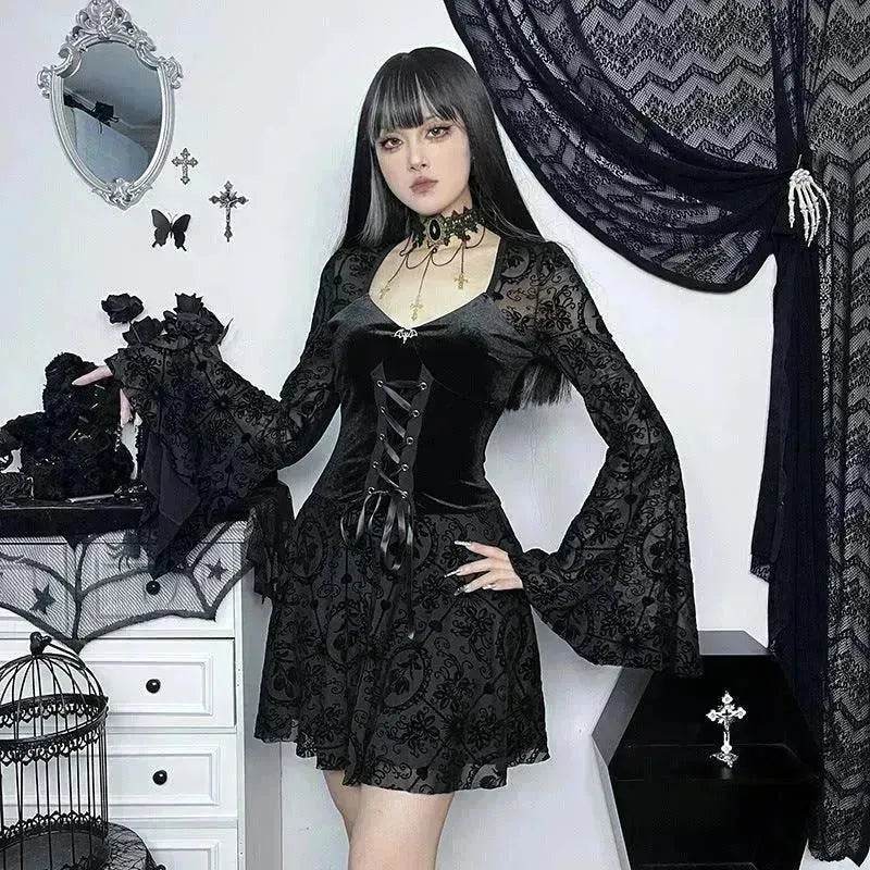 Gothic Vintage Fashion Elegant Classy Retro Mini Black Dress - EX-STOCK Canada