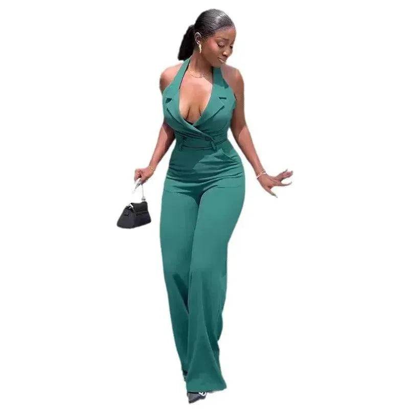 Halter Backless High Waist Pocket Casual Jumpsuit - EX-STOCK Canada