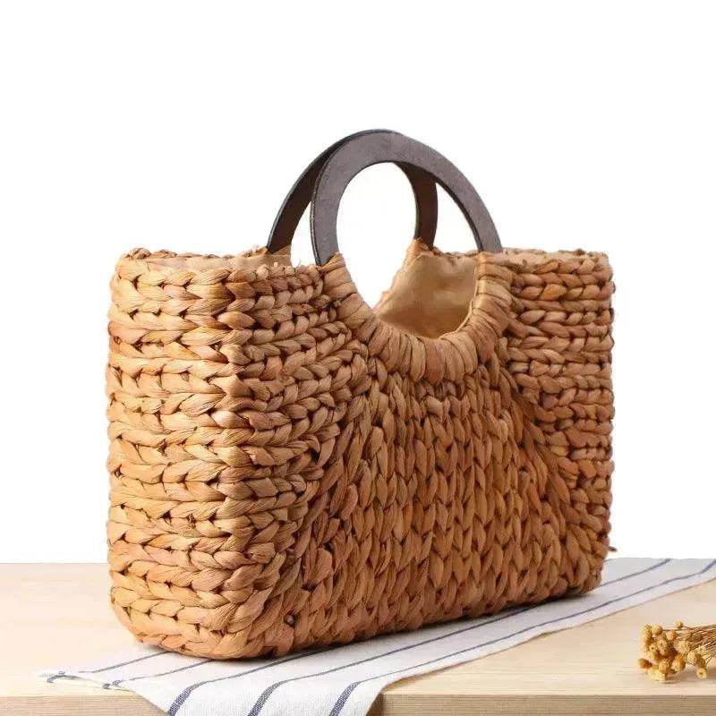 Hand-woven Summer Beach bag Mori solid color large capacity - EX-STOCK Canada