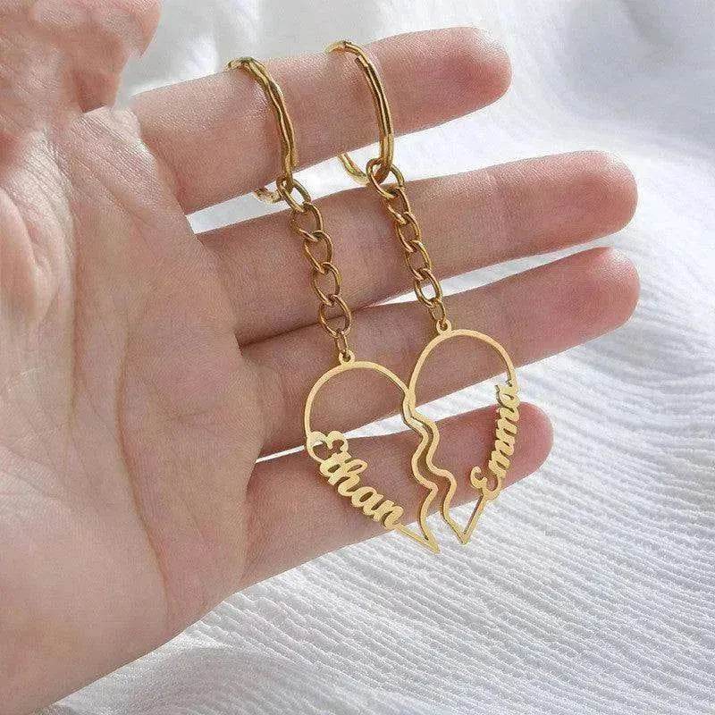 Heart Shape in Two DIY English Letters Stainless Steel Keychain - EX-STOCK Canada
