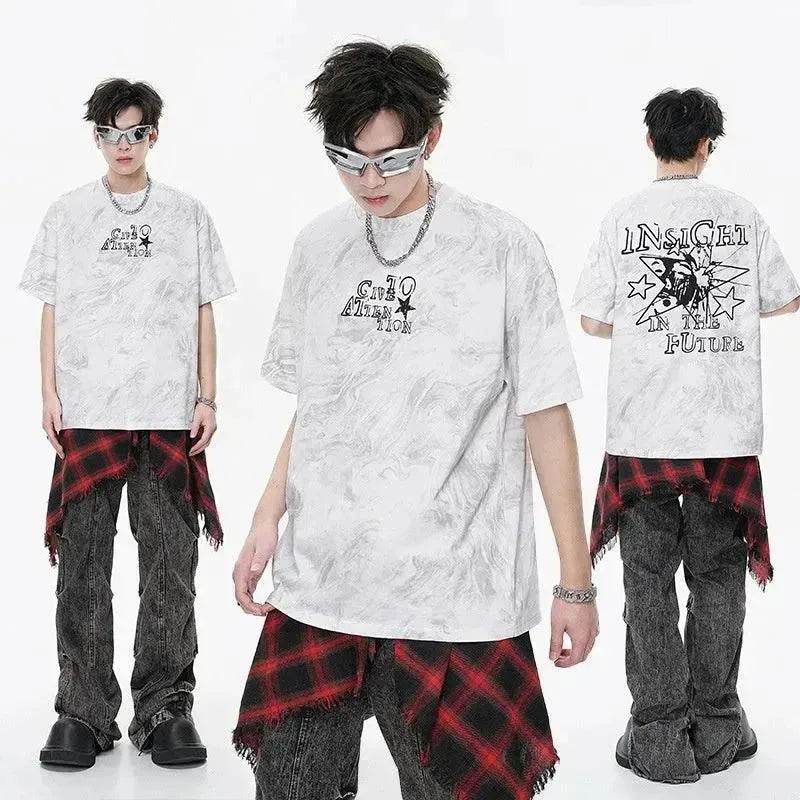 Heavy Special Batik Technology Galaxy Mottled Printed Round Neck Fashion Brand T-shirt - EX-STOCK Canada