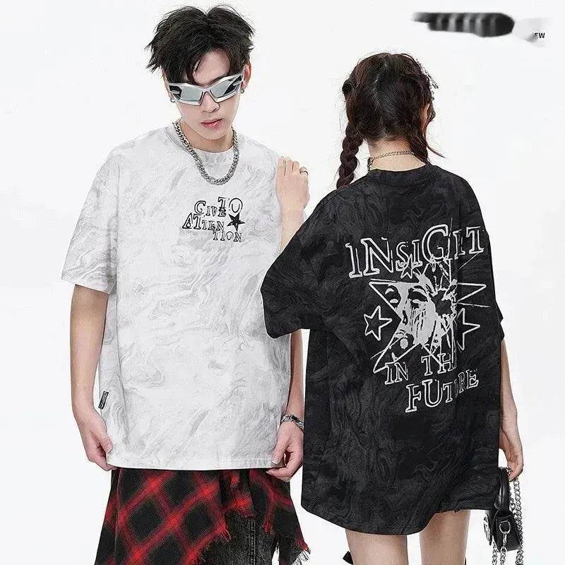 Heavy Special Batik Technology Galaxy Mottled Printed Round Neck Fashion Brand T-shirt - EX-STOCK Canada