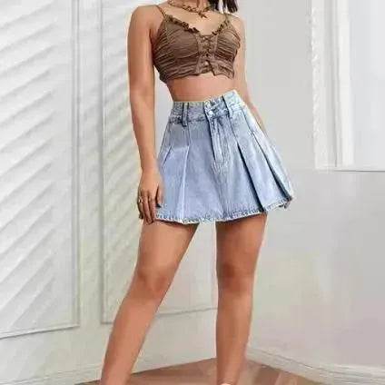 High Waist A- Line Pleated Skirt Casual All-match Retro - EX-STOCK Canada