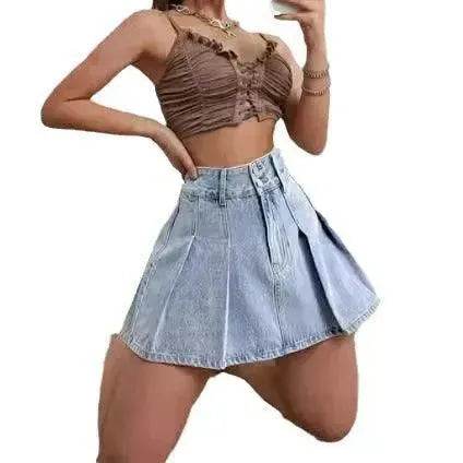 High Waist A- Line Pleated Skirt Casual All-match Retro - EX-STOCK Canada