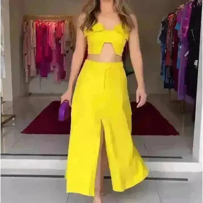 High Waist Wide Leg Dress Suit Women Two piece. - EX-STOCK CANADA