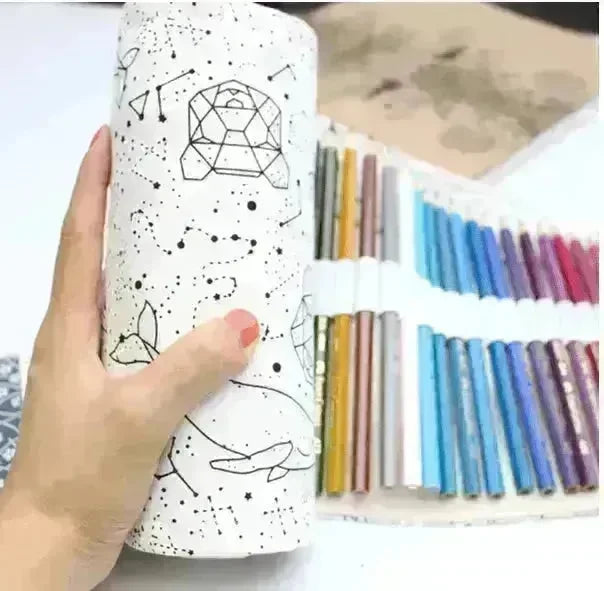 Holes Big Capacity Pencil Case School Canvas Roll Pouch Colored Pencils Box Constellation Sketch Brush Pen Bag - EX-STOCK CANADA