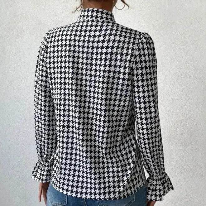 Houndstooth V-neck Long Sleeve Top Women - EX-STOCK Canada