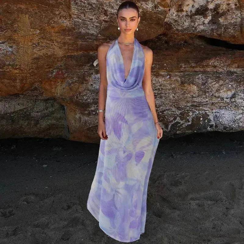 Ink Printed Deep-V Backless Pleated Skirt Suit - EX-STOCK Canada