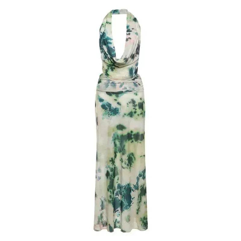 Ink Printed Deep-V Backless Pleated Skirt Suit - EX-STOCK Canada