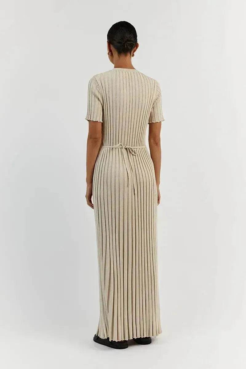 Knit Casual Tight Waist Round Neck Big Pit Stripe Slimming Knitted Long Dress - EX-STOCK Canada