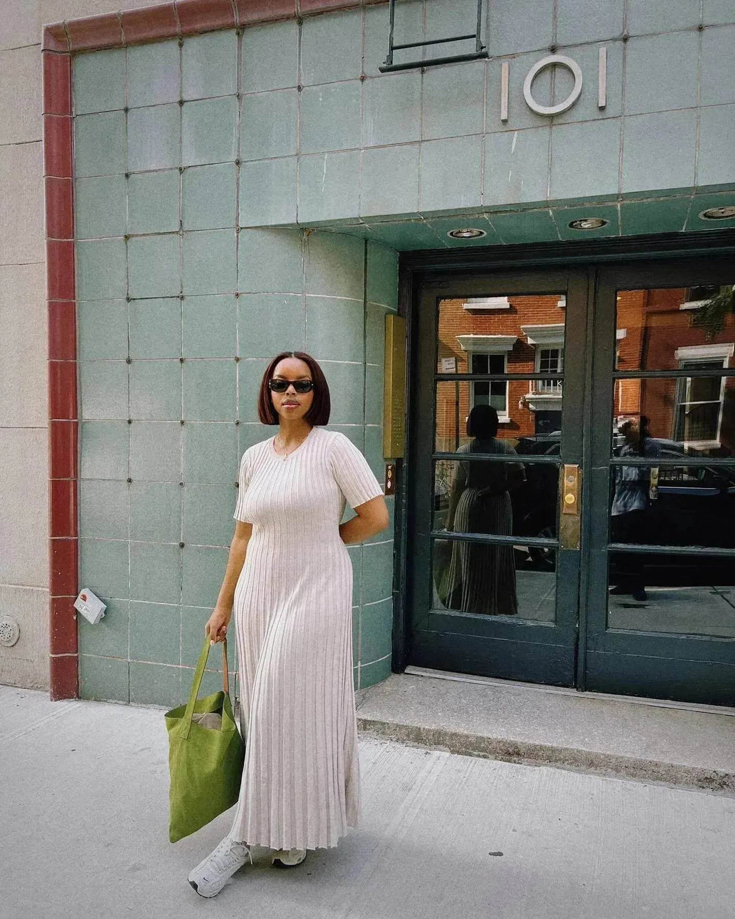 Knit Casual Tight Waist Round Neck Big Pit Stripe Slimming Knitted Long Dress - EX-STOCK Canada