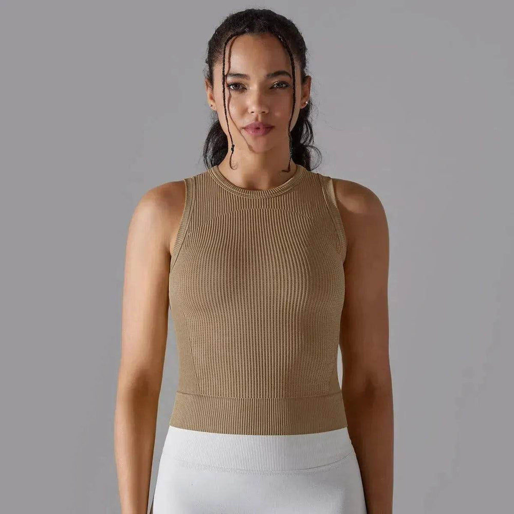 Knitted Solid Color Thread Mid-length Yoga Clothing Top Women - EX-STOCK Canada