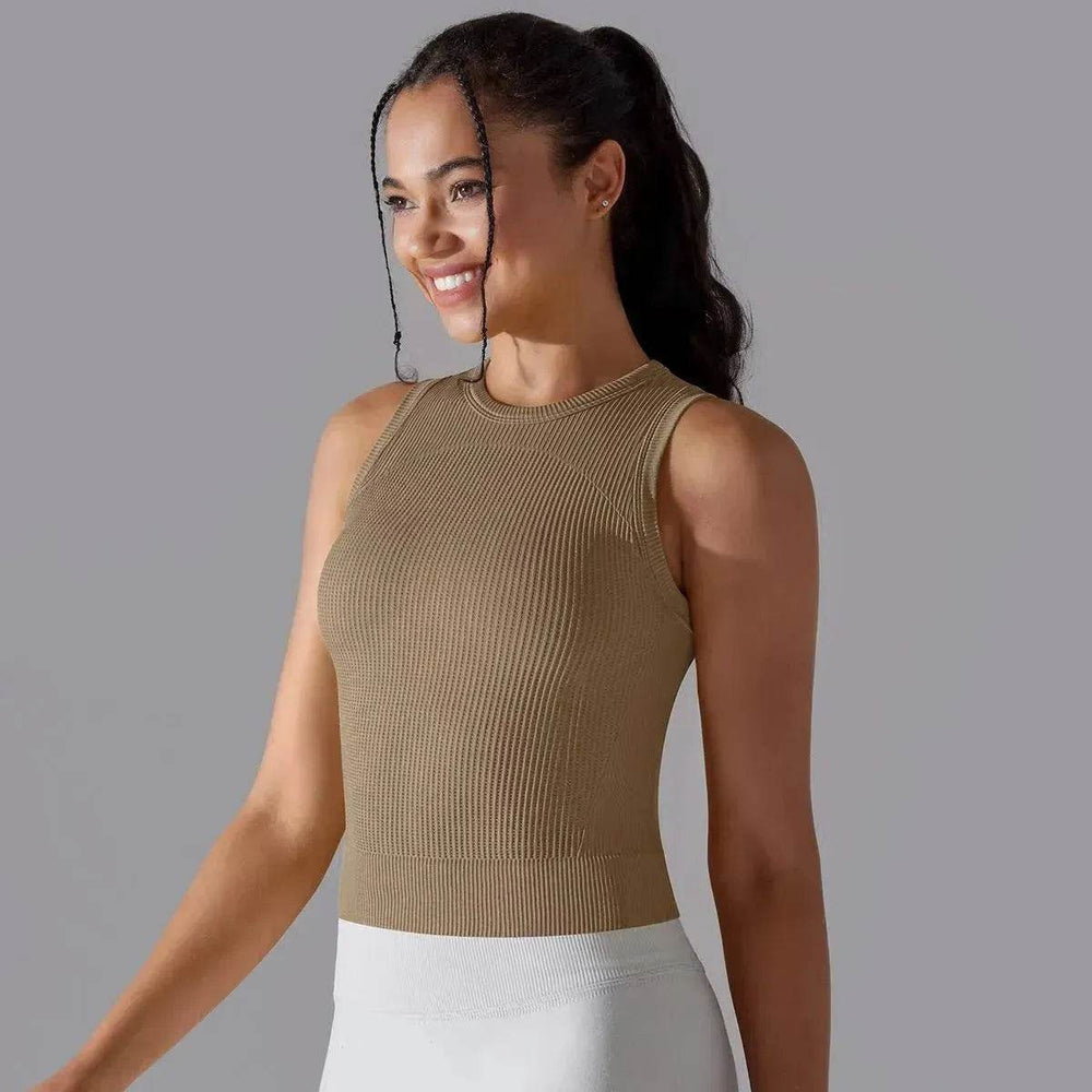 Knitted Solid Color Thread Mid-length Yoga Clothing Top Women - EX-STOCK Canada