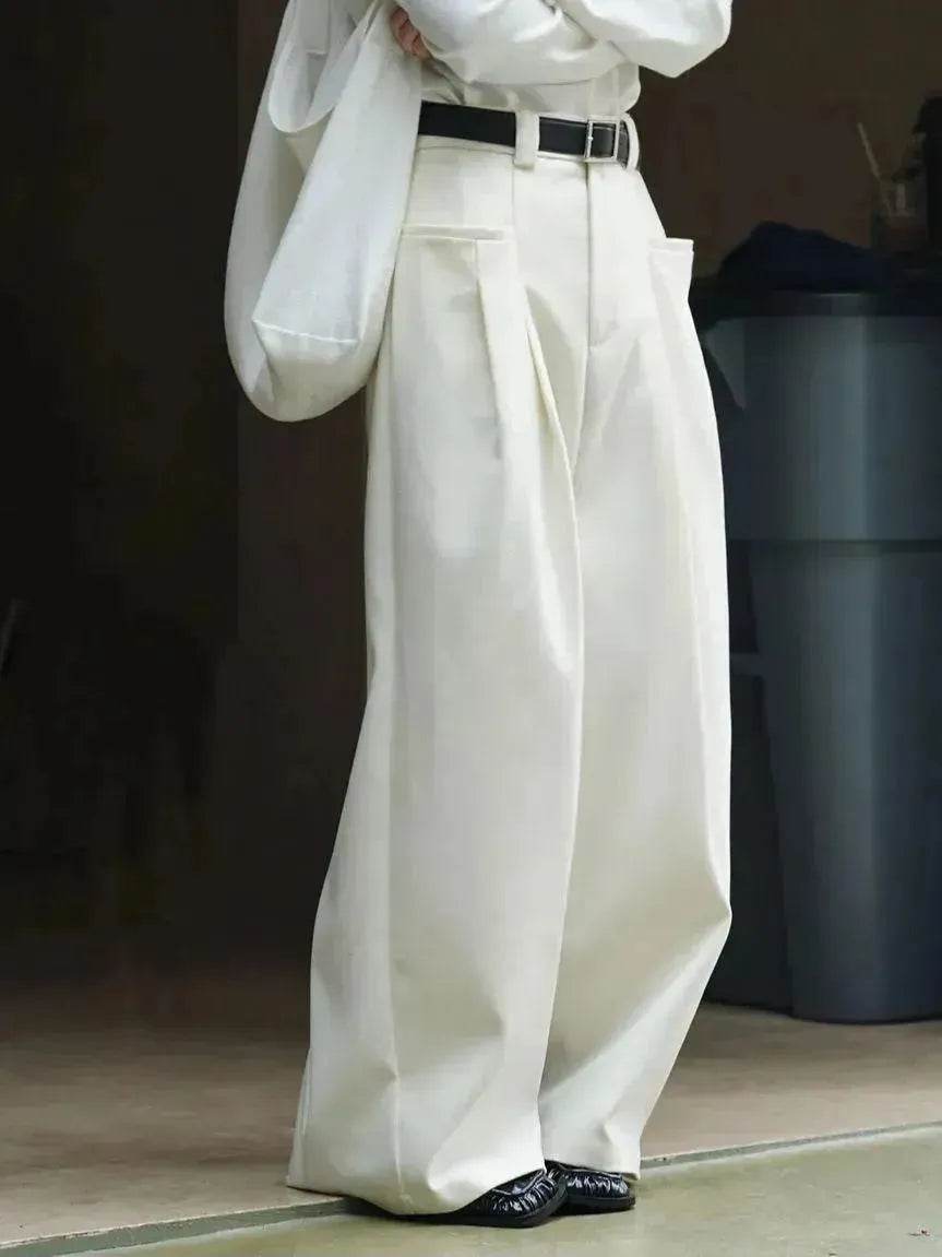 Korean Style Double Pleated Design Loose Casual Trousers Women - EX-STOCK Canada