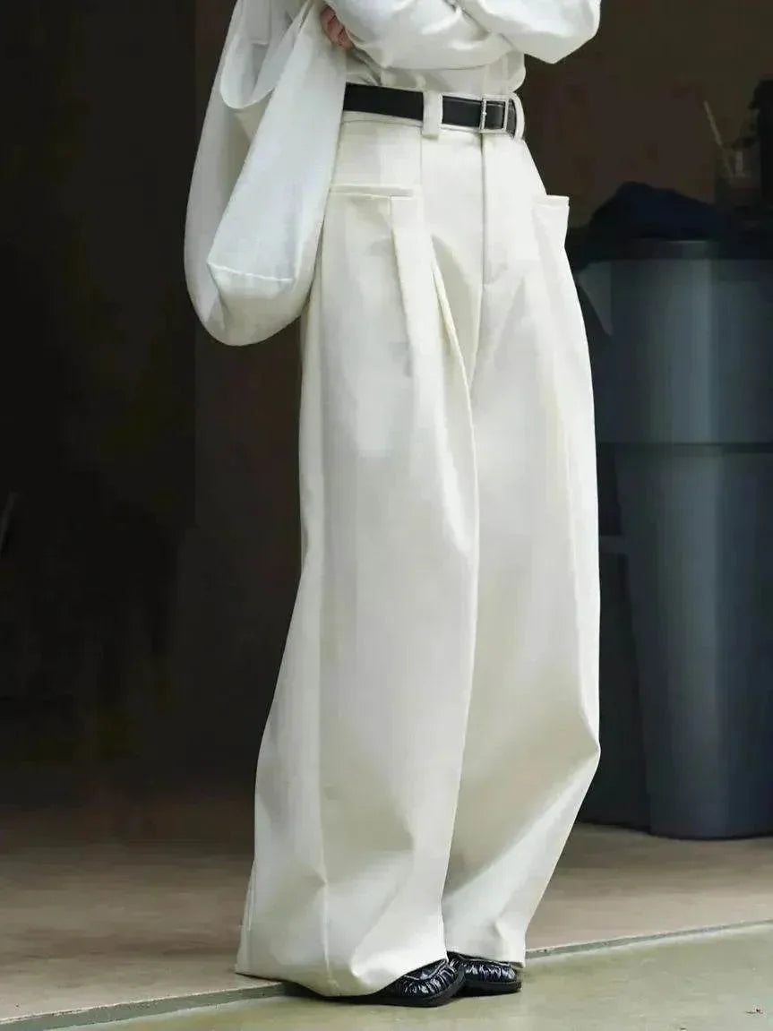 Pantalon décontracté ample pour femmes avec design coréen à double pli EX-STOCK CANADA
