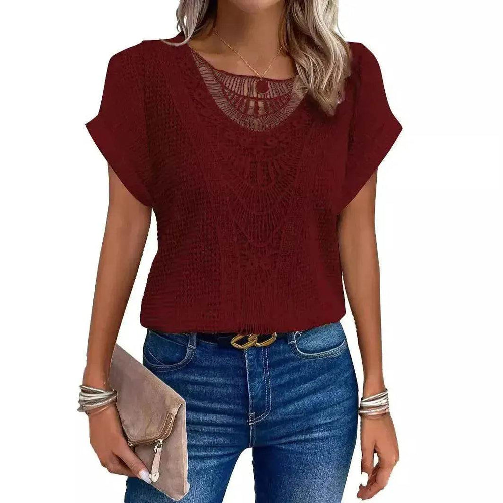 Lace Patchwork Short-sleeved T-shirt Women's Clothing - EX-STOCK Canada