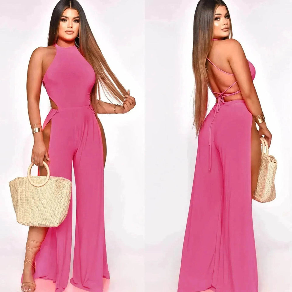 Lace-up Back Jumpsuit Split Leg Casual Trousers Women - EX-STOCK Canada