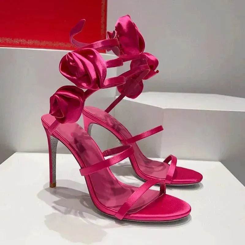 Lace-up Stiletto Heel Round Toe Flower Decorative Women's Sandals - EX-STOCK Canada
