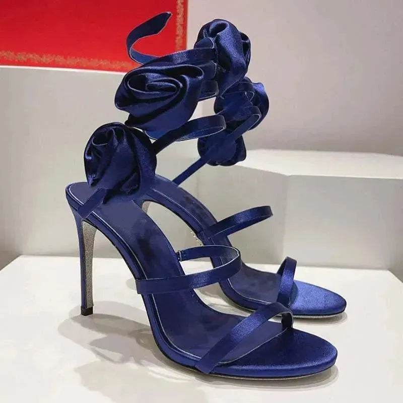 Lace-up Stiletto Heel Round Toe Flower Decorative Women's Sandals - EX-STOCK Canada