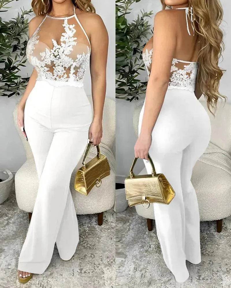 Ladies' Mesh Stitching Tight Party Club Jumpsuit - EX-STOCK Canada