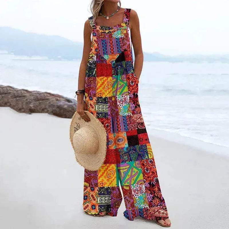 Ladies' National Style Cotton And Linen Button Suspender Jumpsuit - EX-STOCK Canada