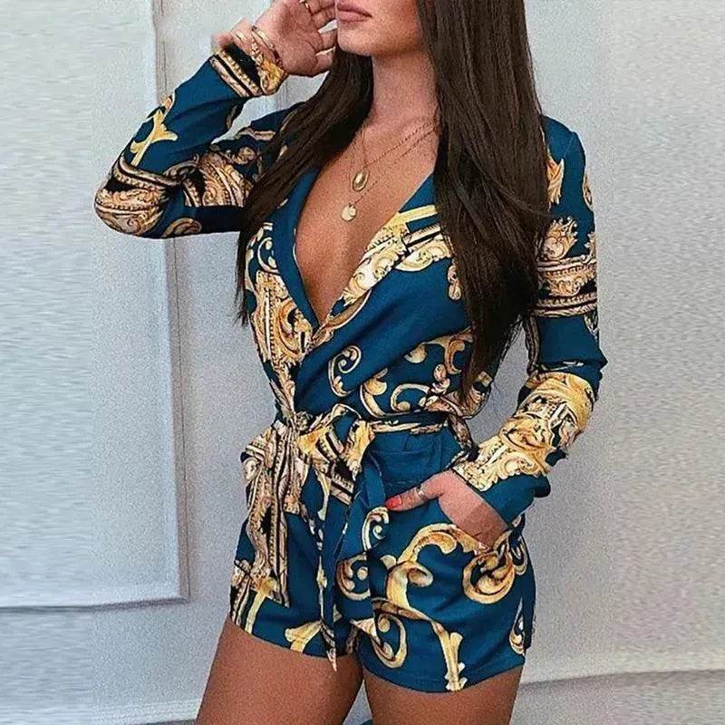 Ladies Vintage print short jumpsuit - EX-STOCK Canada