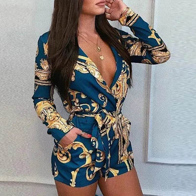 Ladies Vintage print short jumpsuit - EX-STOCK Canada