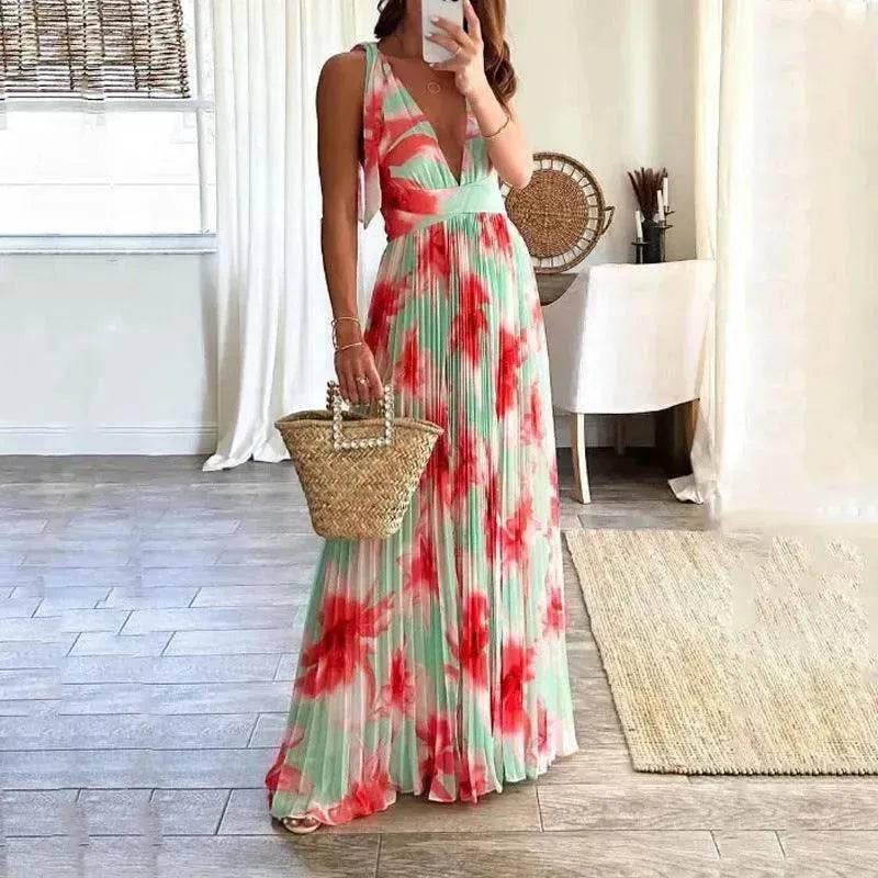 Lady Charming Backless Print Pleated Dress - EX-STOCK Canada