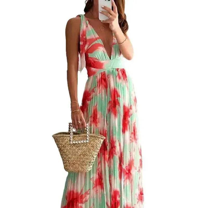Lady Charming Backless Print Pleated Dress - EX-STOCK Canada