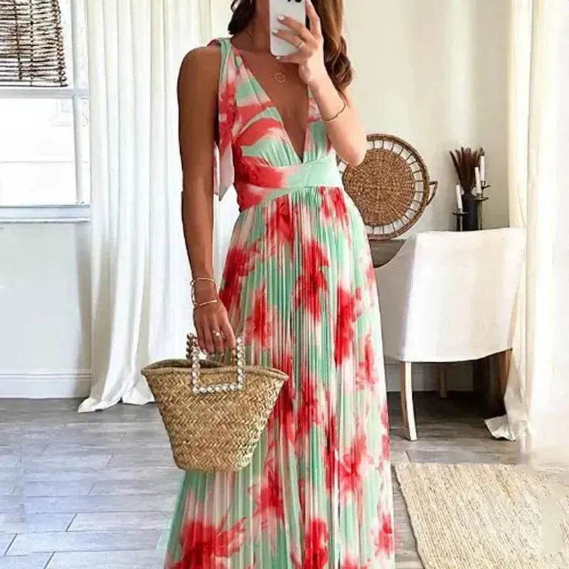 Lady Charming Backless Print Pleated Dress - EX-STOCK Canada
