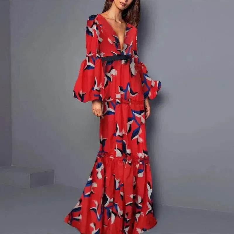 Lady Sexy V-neck Digital Printing Dress - EX-STOCK CANADA